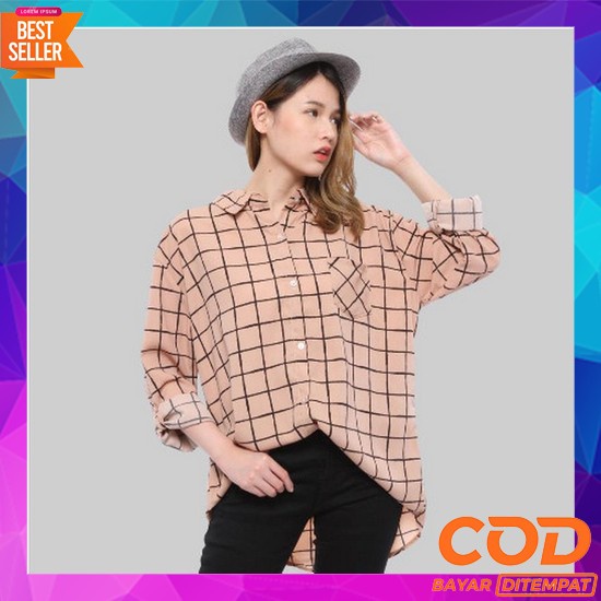 Kemeja Wanita Kemeja Flanel Wanita Flanel Wanita Kemeja Wanita Flanel  Monellina 06177 Kemeja Kotak 