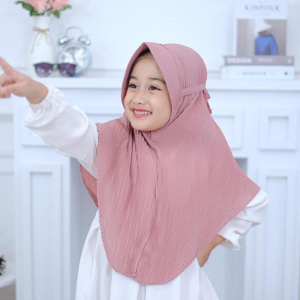 Jilbab Anak Variasi Plisket dan Pet Antem - Kerudung Tali Anak - Hijab Instan Anak - Jilbab Bergo Maryam Pliskit Anak