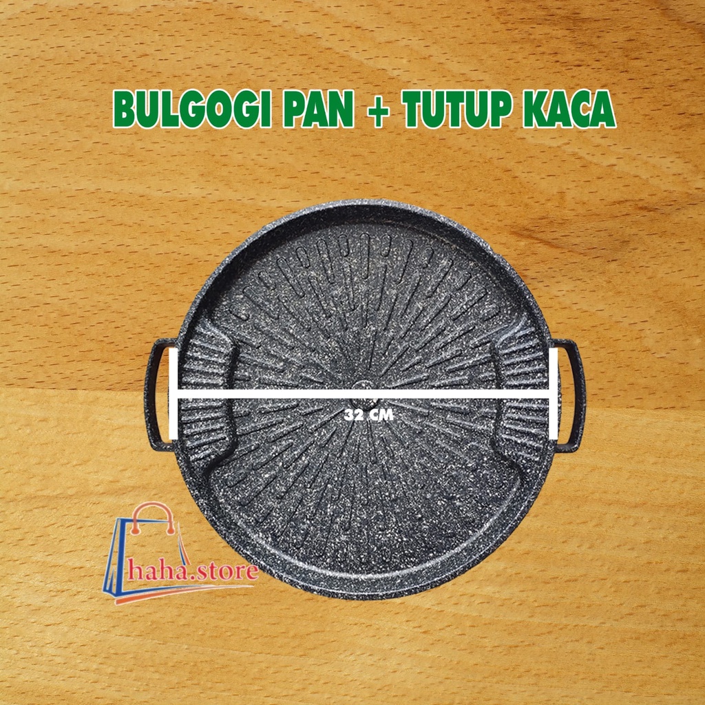 Bulgogi Pan 32cm Marble Grill BBQ Alat Panggangan + Tutup Kaca / Panggangan BBQ 32cm / Bulgogi Pan 32 cm dengan Tutup Kaca