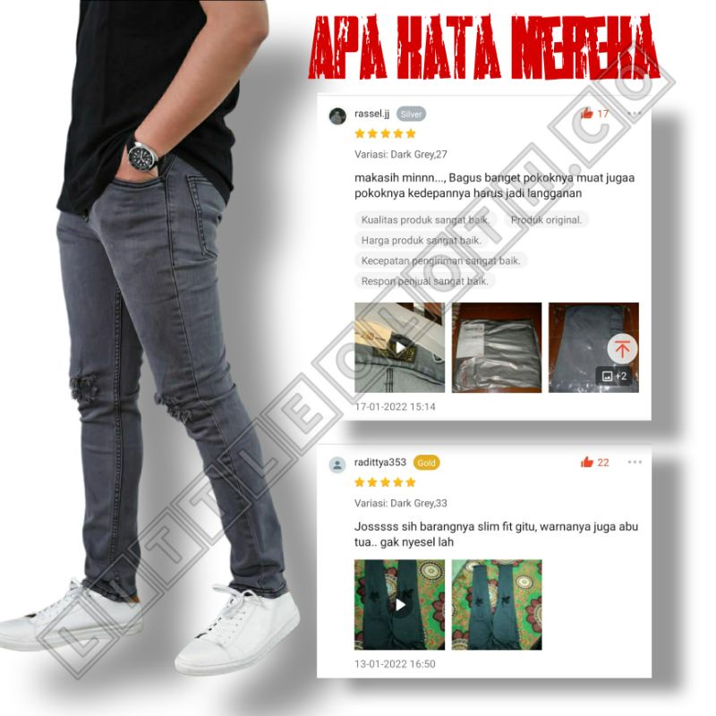 Celana Jeans Pria Sobek Lutut Robek Ripped Soft Denim Premium Size 27-38