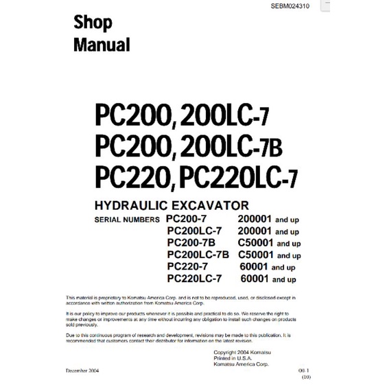 

shop manual excavator komatsu PC200-7