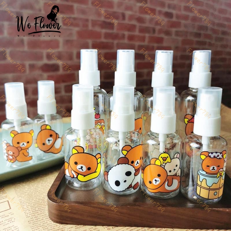 Botol Spray Kosong Portable Bahan Plastik Transparan Motif Kartun Rilakkuma Isi Ulang 50ml/100ml