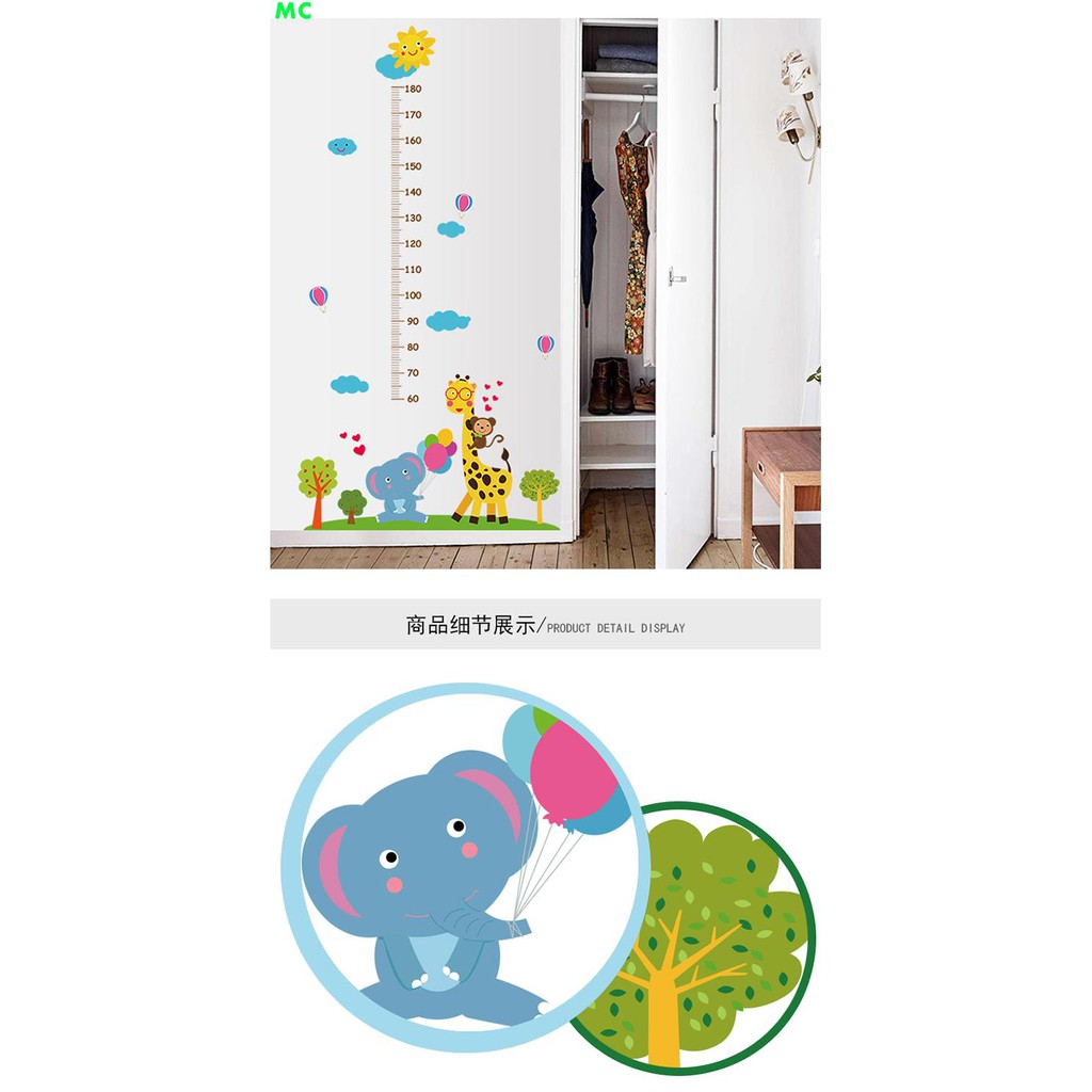 Kamar Anak Anak Mengukur Tinggi Stiker Lucu Kartun Hewan Stiker Dinding Stiker Kaca Tinggi Dilep