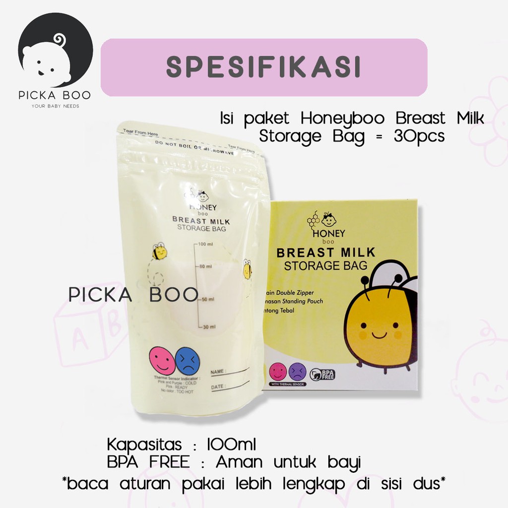 PICKA BOO Terlaris Kantong Asi Breast Milk Storage 100 ML isi 30 Ada Thermal Indikator Suhu