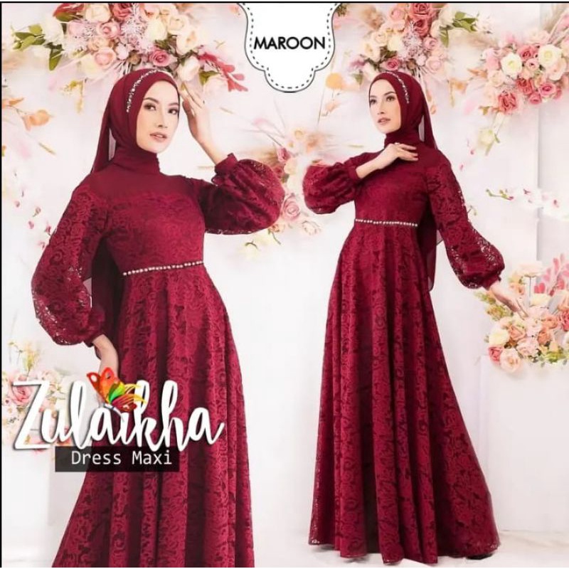 MX ZULAIKHA /Gamis pesta zulyati mocca maxy dress brukat cantik murah zul at/gamis brokat/TERLARIS G