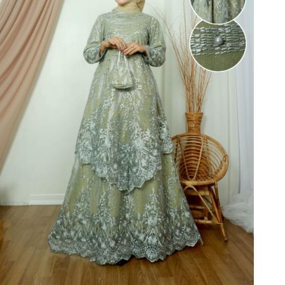 Miliki - Gamis Tile BordirGamis Tile Runcing|Gamis Tingkat Tile|Gamis Pesta Jumbo|Gamis Kondangan Me