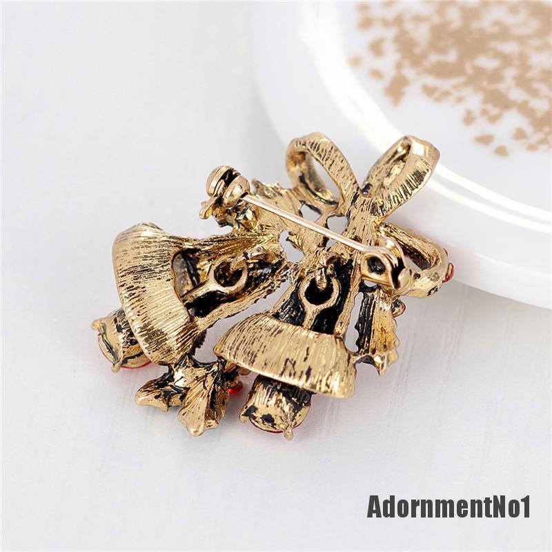 (Adornmentno1) 1pc Bros Pin Bentuk Lonceng Natal Aksen Berlian Imitasi Inlaid Untuk Wanita