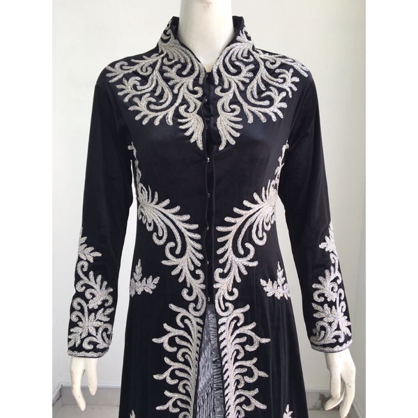 Kebaya Sanghai bludru hitam payet silver