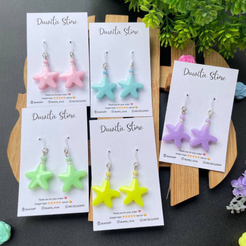 HANDMADE ANTING DEWASA KAITAN PLASTIK MOTIF BINTANG LAUT PASTEL