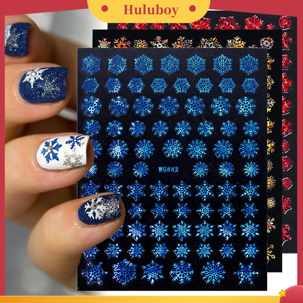 Huluboy Huluboy♡ Stiker Kuku Motif Snowflake Natal Untuk Manicure Charms