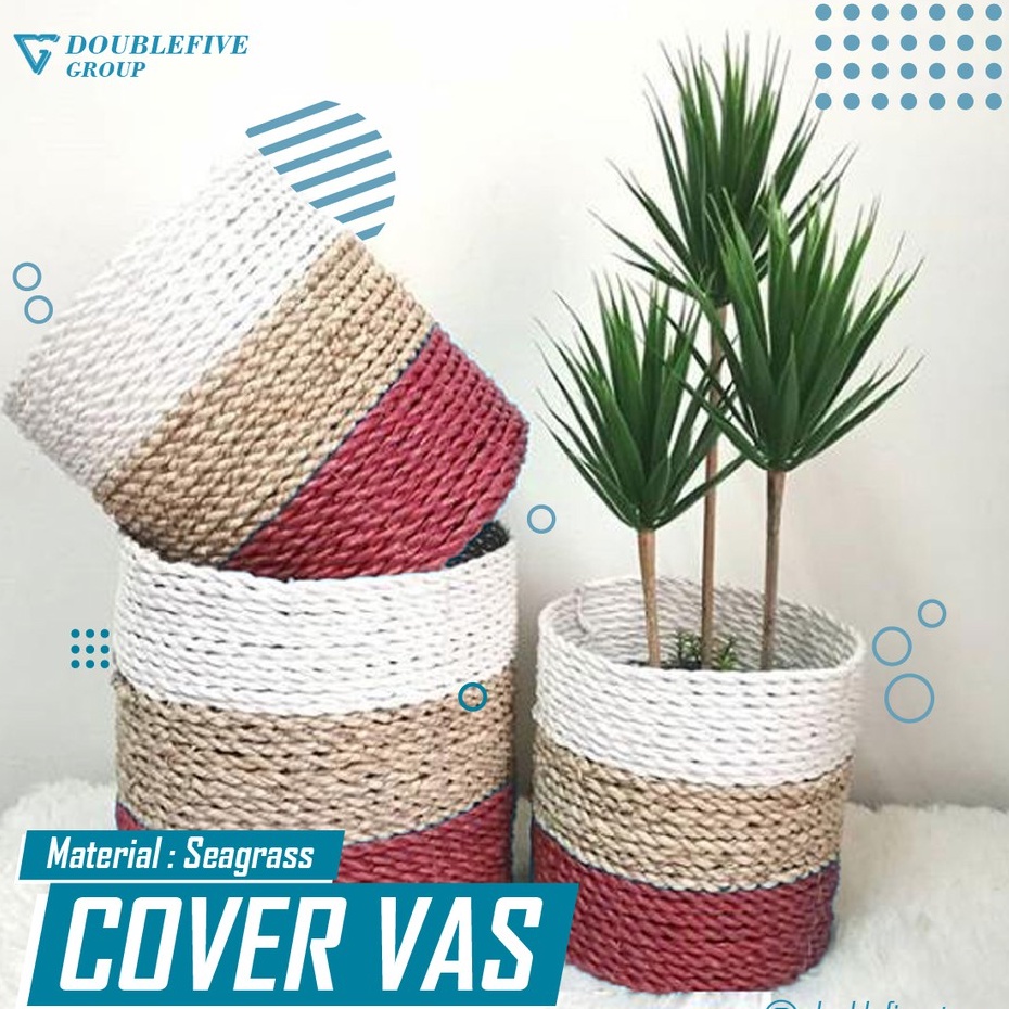 Keranjang Anyaman isi 3. Cover Pot, Keranjang Seagrass, Hiasan Anyam (size 20,17,15) / COVER POT