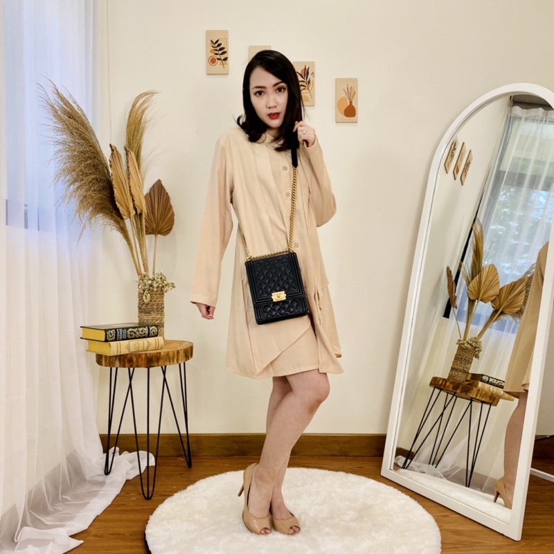 Lylia Midi Dress - Terusan Wanita Lengan Panjang / Baju Terusan  Polos Untuk Kantor / Dress Perempua