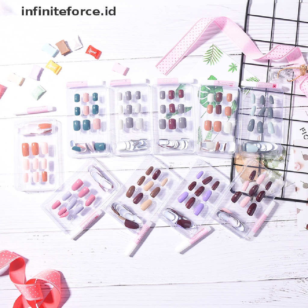 Infiniteforce.id 24pcs / Set Kuku Palsu Panjang Bahan Akrilik Untuk Nail Art