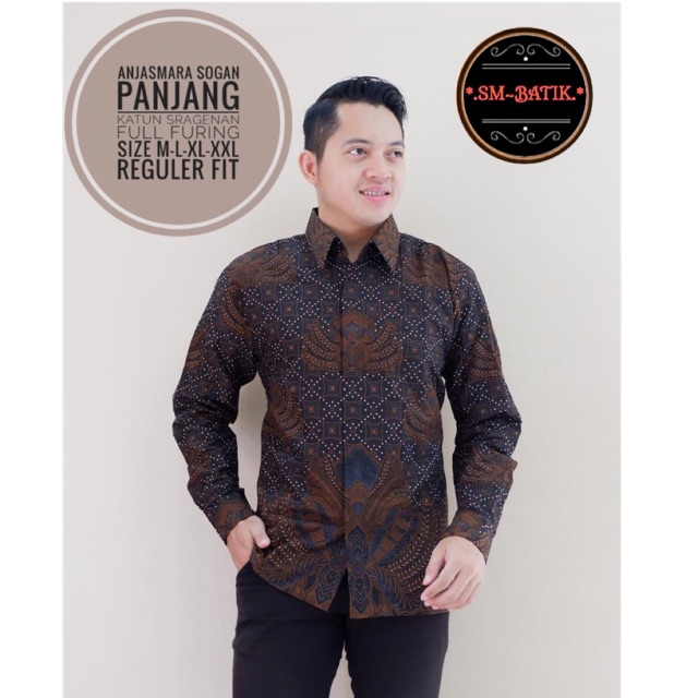 Batik Pria ANJASMARA SOGAN Panjang Katun Halus Full Furing Termurah