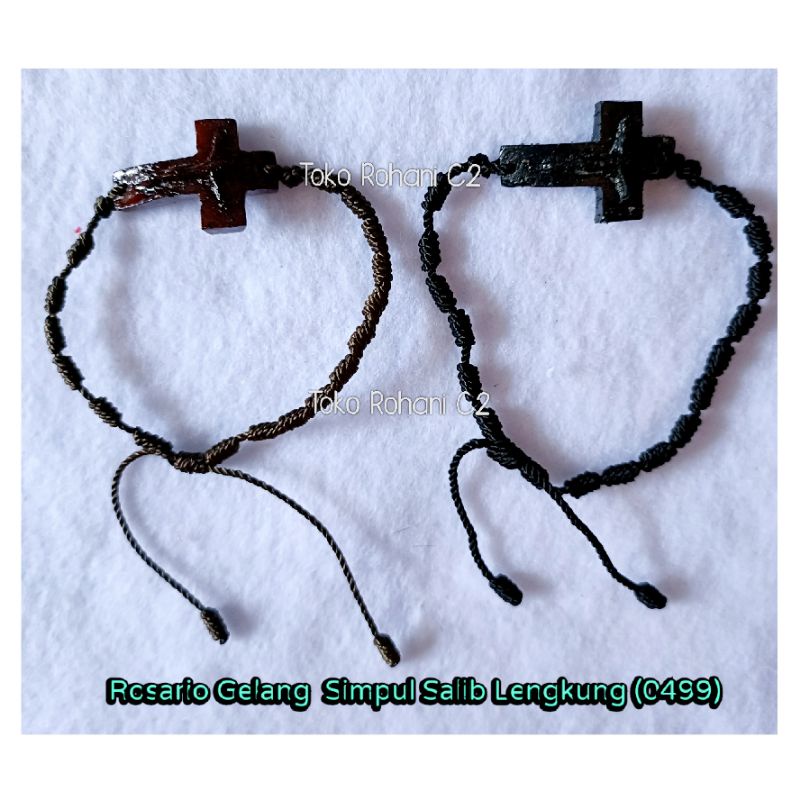 Rosario Gelang Simpul Kayu Salib Lengkung (0499) - Rosario Gelang - Gelang Rosario Tali Simpul