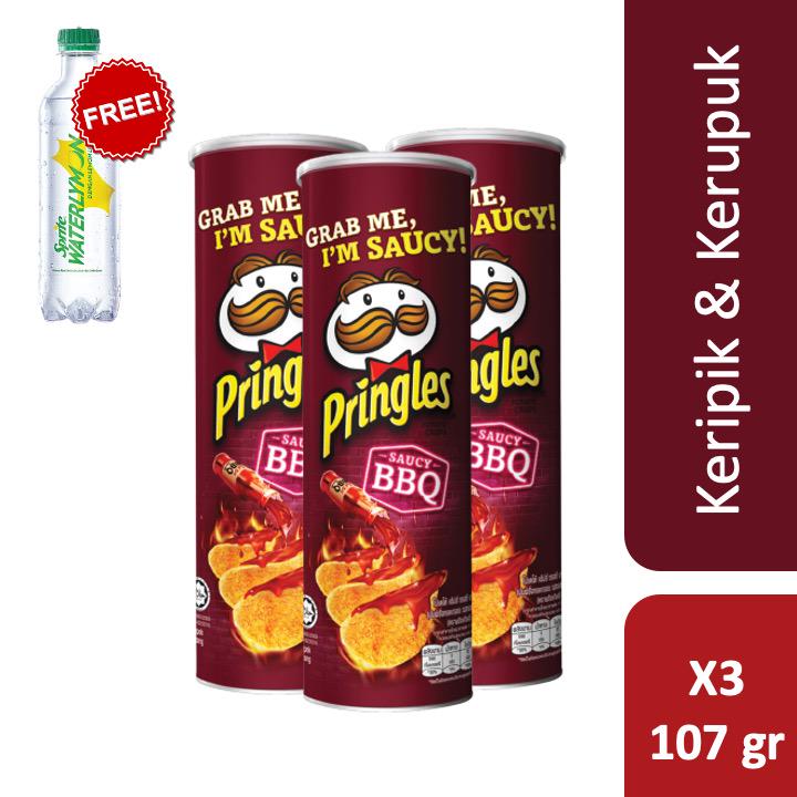 

Pringles Saucy BBQ 107 gr - 3pcs Free Sprite Waterlymon 425 ml