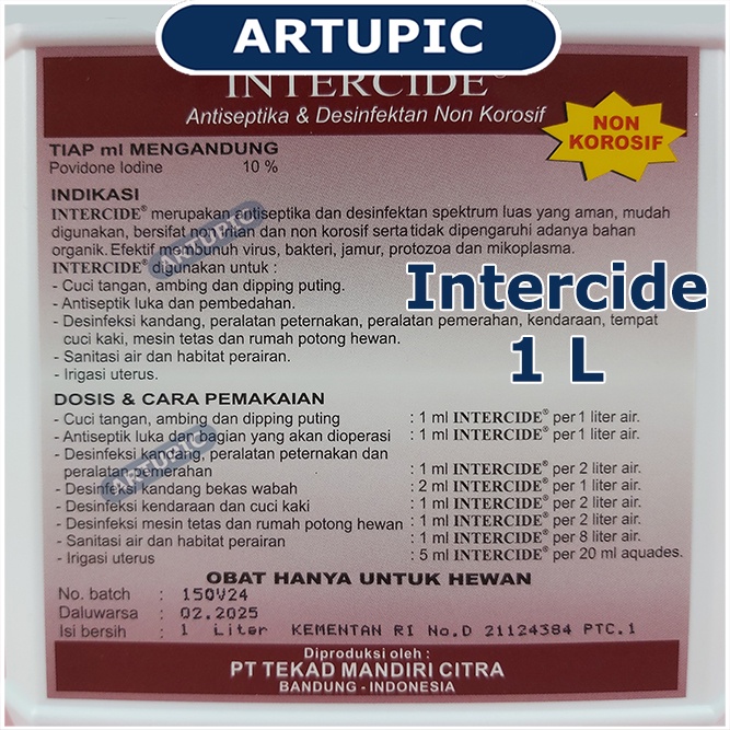 Intercide 1 Liter Desinfektan Antiseptik Spektrum Luas Desinfeksi Iodine Efektif membunuh virus bakteri jamur protozoa dan mikoplasma