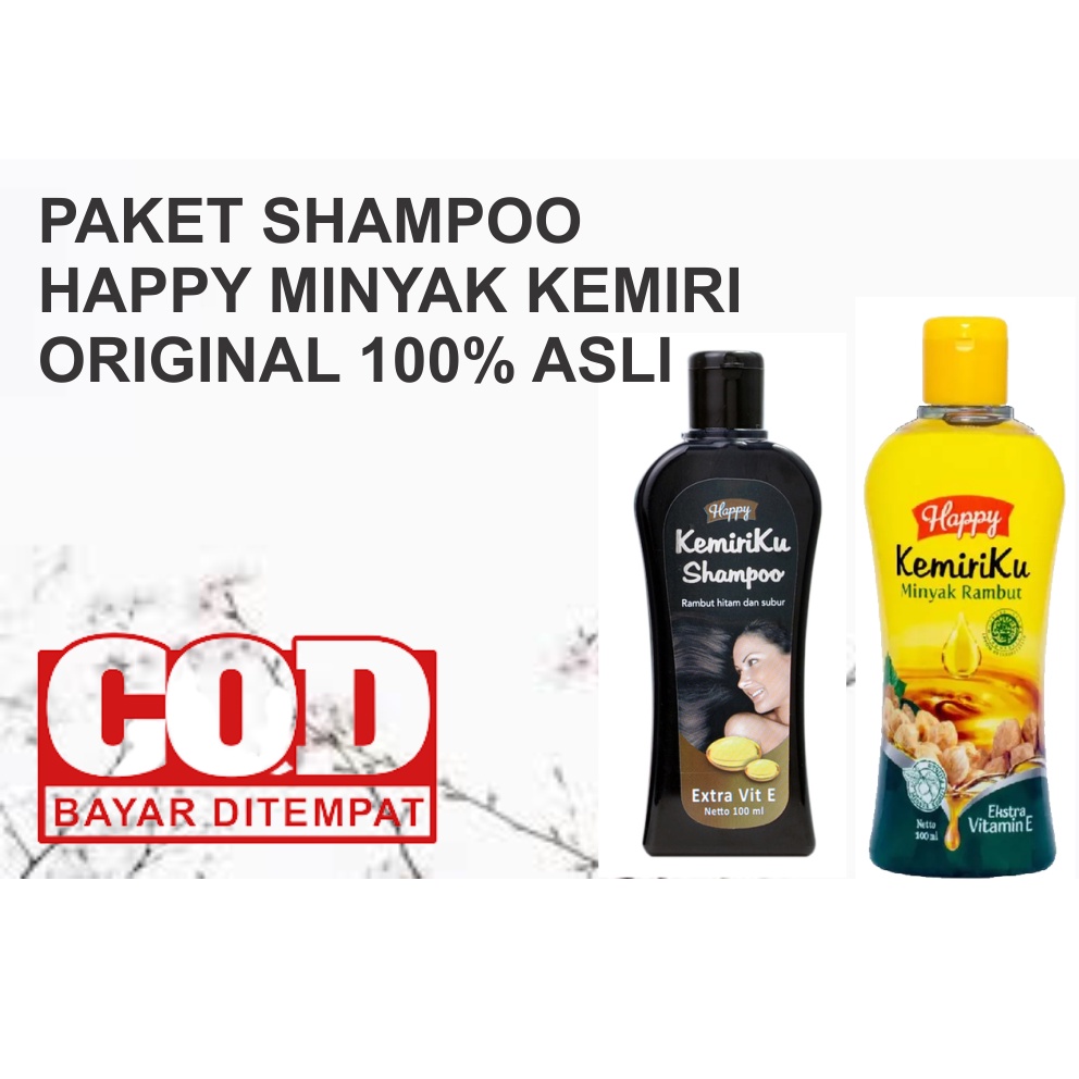 Paket Shampoo dan Minyak Kemiri Happy PENUMBUH RAMBUT&amp;PENGHILANG UBAN 100% BPOM
