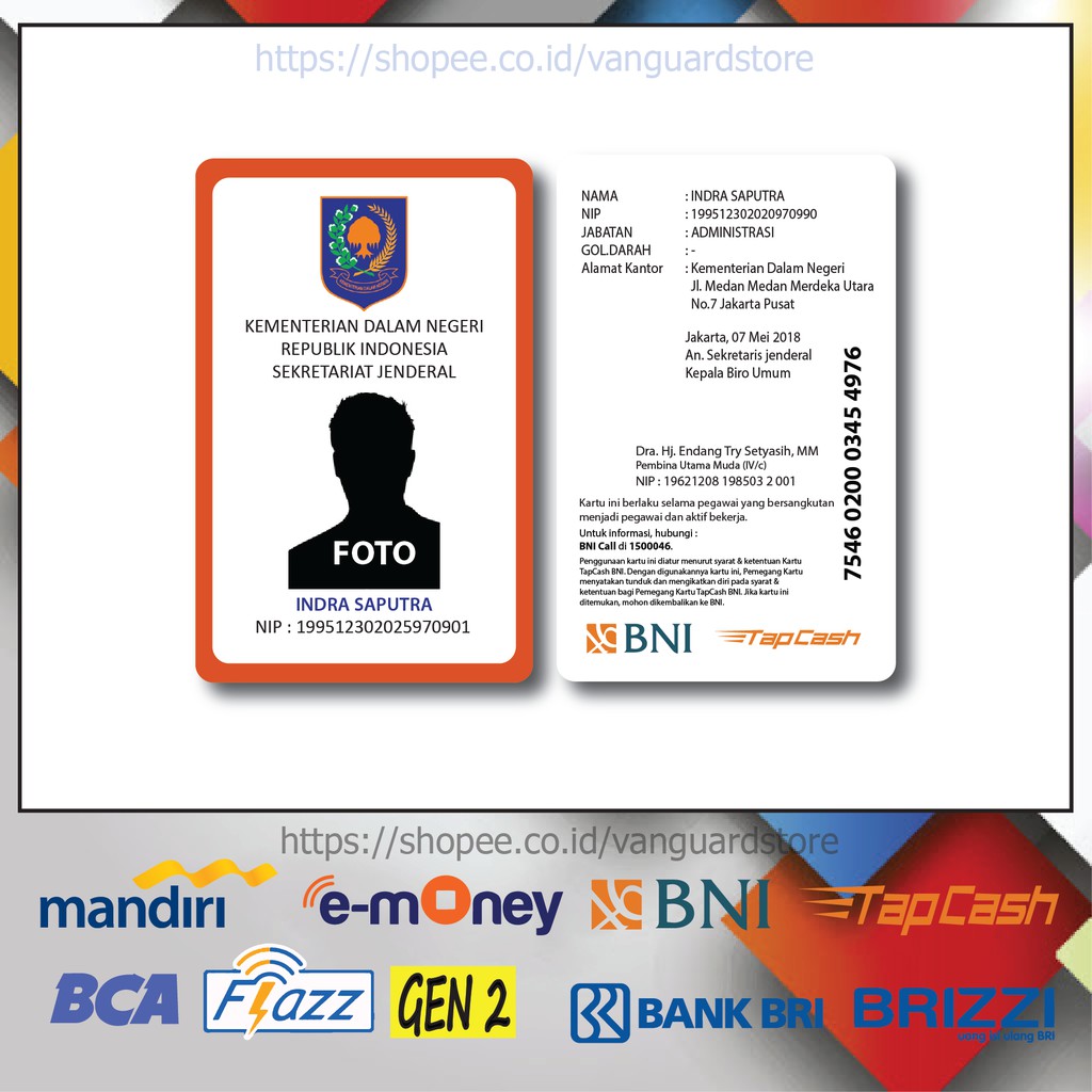 KARTU E MONEY E TOLL KARTU KEMENDAGRI BNI ID CARD 5 EMONEY MANDIRI FLAZZ BCA TAPCASH BRIZZI-2 SISI