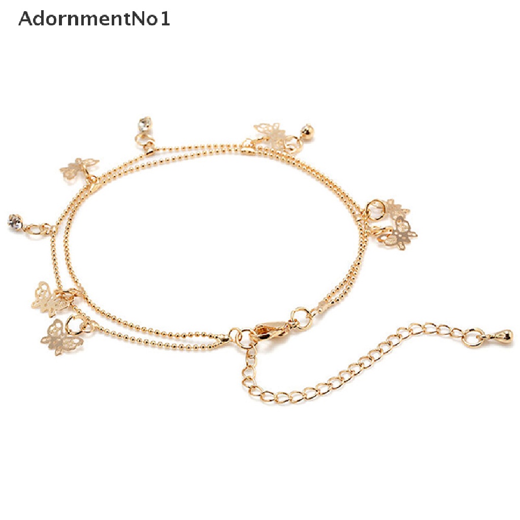 (AdornmentNo1) Gelang Kaki Rantai Fashion Motif Kupu-Kupu Warna Gold Untuk Perhiasan Wanita / Pantai Butterfly