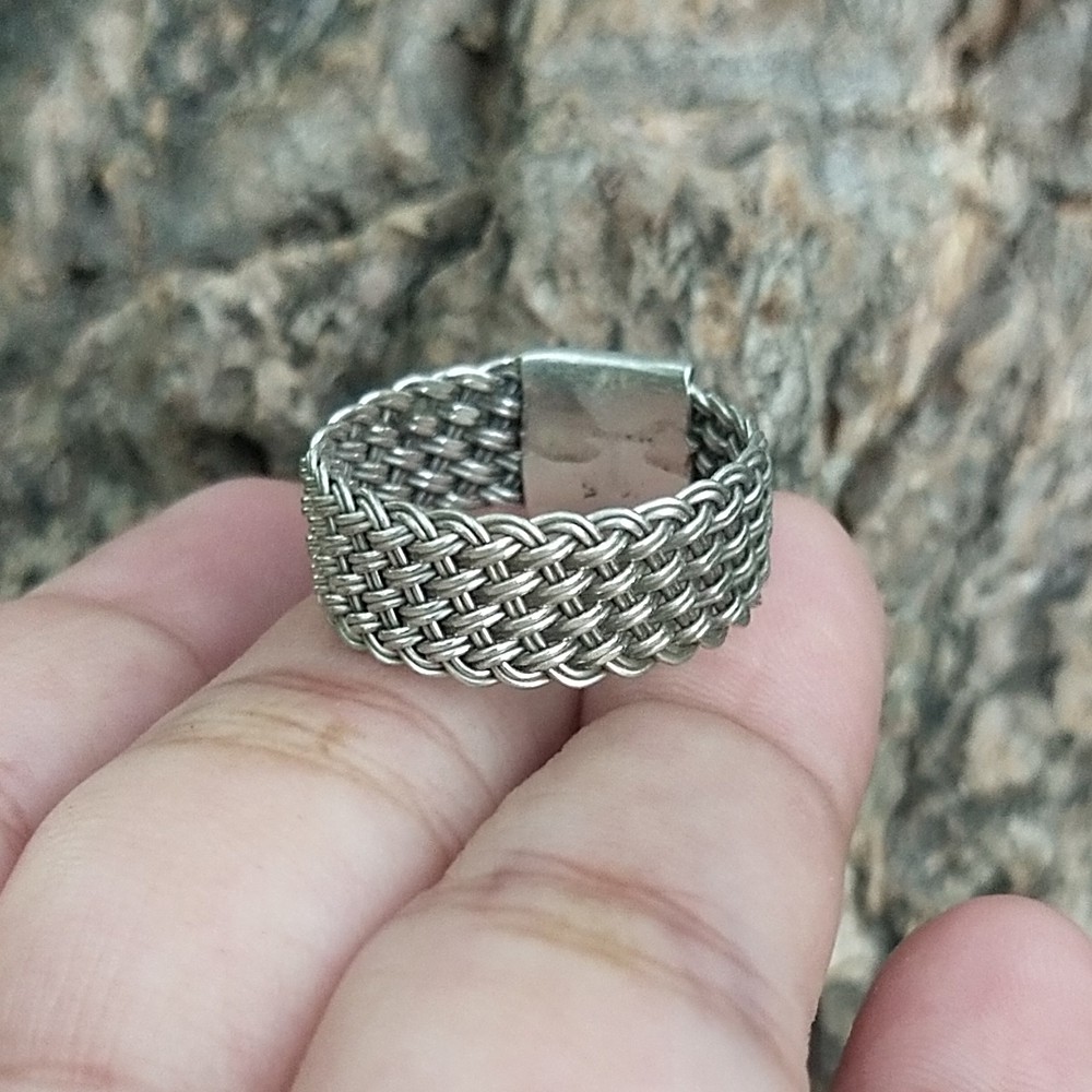 Cincin Ring Perak silver Bali Polos Tikar Anyam Asli 925 Pria Laki Wanita Custom elegan Keren