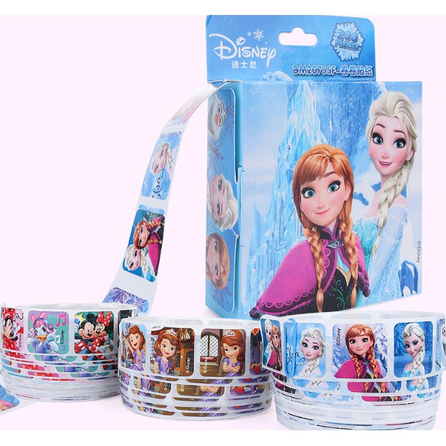 Stiker ROLL Anak Karakter Kartun / Sticker Disney Princess / Sticker ROLL Disney Isi 200 Reward Stiker Karakter Kartun Princess / Bonus Sticker Reward Karakter Mickey / Stiker Bonus Anak Kartun Nemo