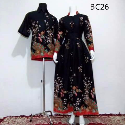 Ready Order Baju Batik Couple Model Gamis Sarimbit Kipas Hitam TERMURAH