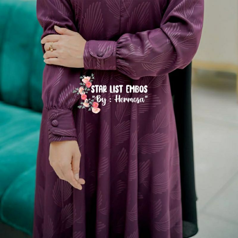 GAMIS EMBOS HERMOSA ORIGINAL Wolfis Premium Motif Daun Ungu Umbrella 4m - Gamis Hermosa