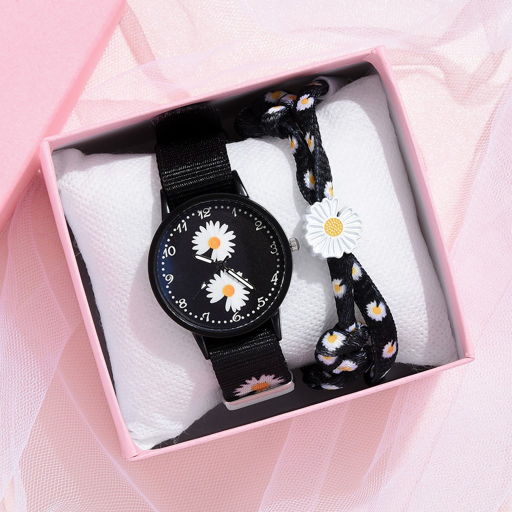 ✅COD Jam Tangan Wanita Quartz Analog Motif Bunga Daisy Bahan Nilon Kanvas Untuk Wanita Watch