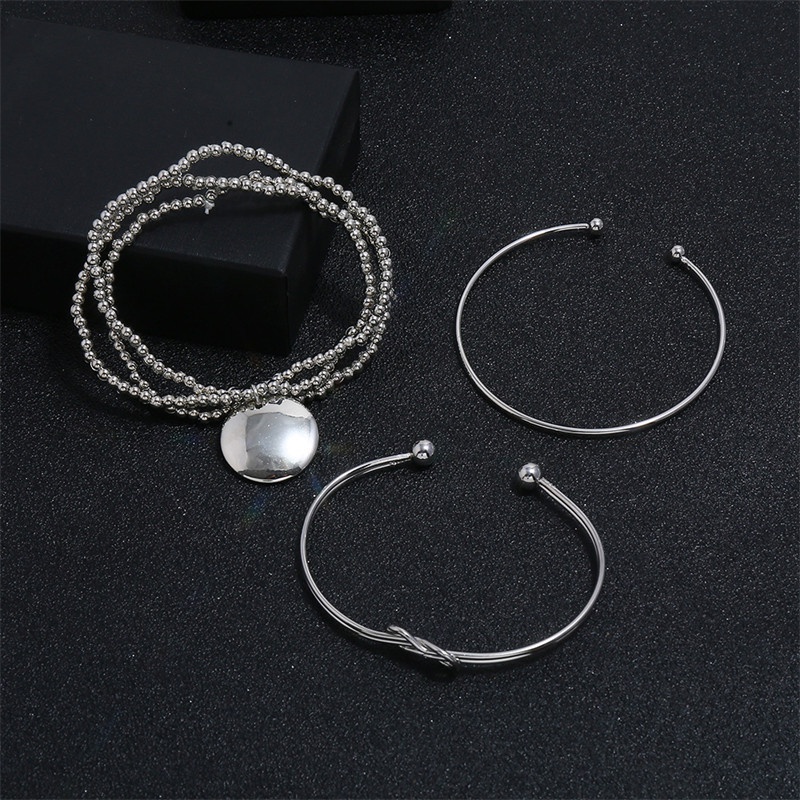 3pcs / Set Gelang Rantai Manik-Manik Multilayer Warna Silver Untuk Wanita