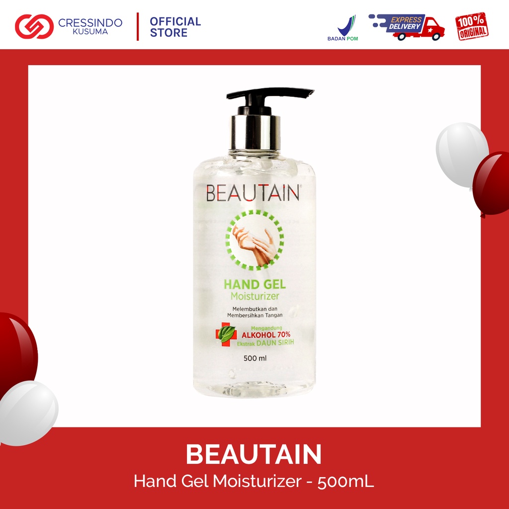 Hand Sanitizer BEAUTAIN mengandung Alkohol 70% + Ekstrak Daun Sirih 500ml, GOOD smell, non sticky