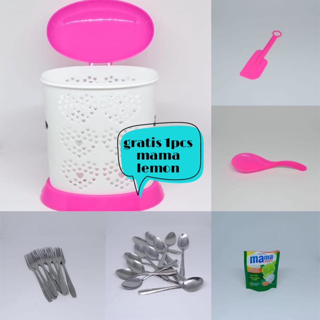 PAKET MURAH Tempat Sendok Tertutup + Gratis 1 Pcs Mama Lemon / Tempat Sendok / Garpu Plastik Dengan 