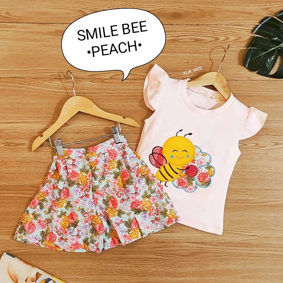 Baju Anak Perempuan Setelan Anak Atasan dan Celana Motif Smile Bee / 4 Ukuran / S-M-L-XL