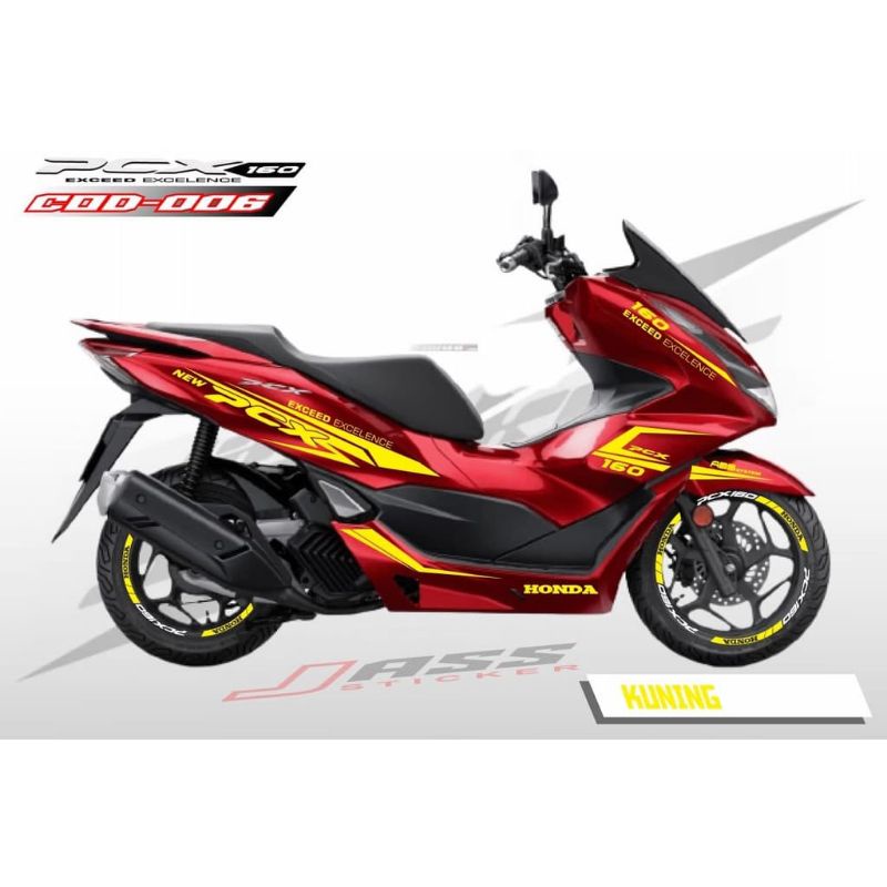 cutting sticker honda new pcx 160 body merah sticker kuning + Sticker Velg