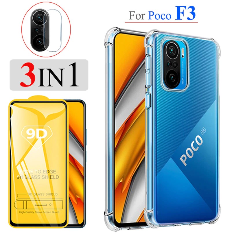 Xiaomi Poco F3 PAKET HEMAT 3in1 Case Softcase Tempered Glass Camera Lens Case Casing Hp Poco F3