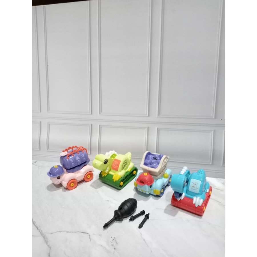 Mainan Edukatif Anak  Bongkar Pasang Mobil  Dinosaurus Diy Assemble Dino Car no. RL589-22D