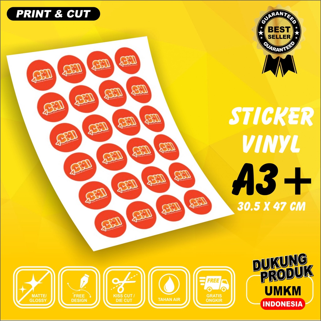 

Cetak Stiker Vinly Label Kemasan Perlembar A3+ Cutting