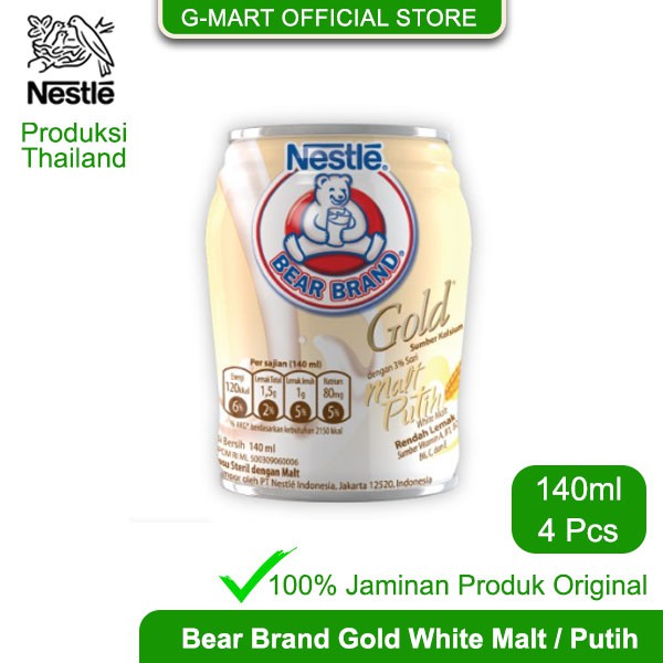 Nestle Bear Brand White Malt Susu Beruang Malt Putih 140mlx4