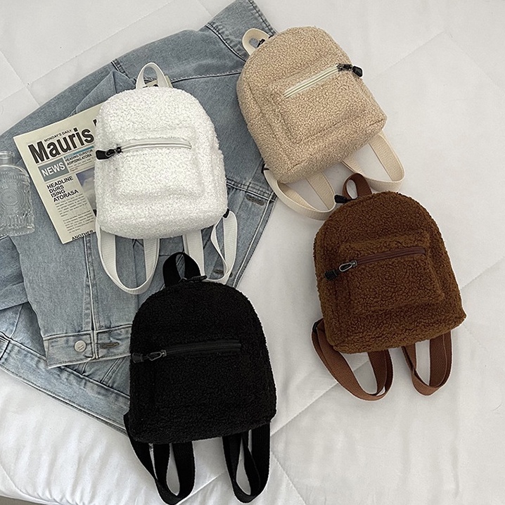 Mismi Lucky Bag Tas Ransel Mini Wanita Winter Plush Style Korea Backpack Perempuan Stylish - 17L