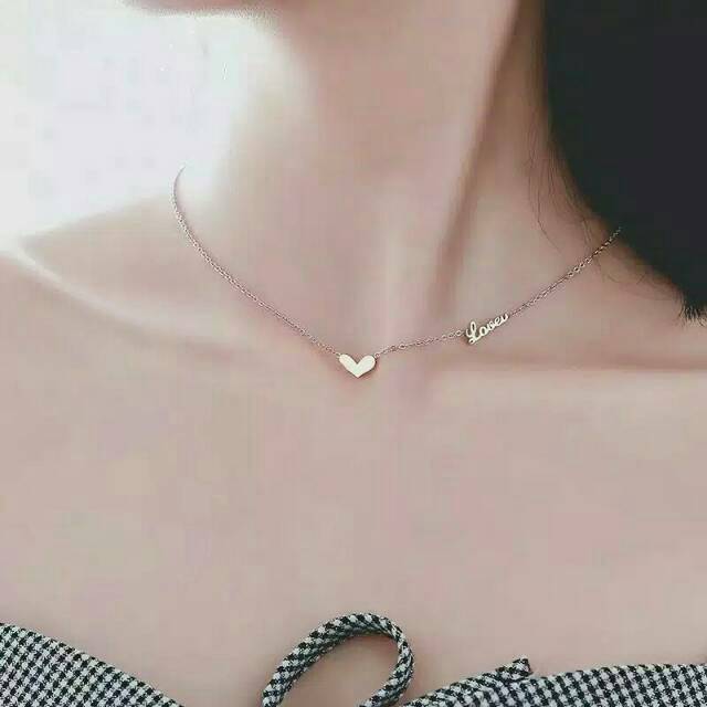 GG Kalung Titanium Premium Aksen Love Heart  #KL-135