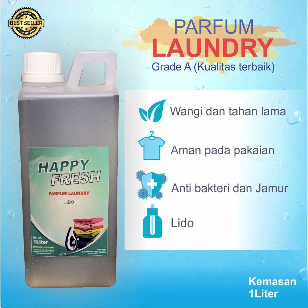 Parfum Laundry Pelicin bahan Alkohol dan Pengharum Baju 1Liter &quot;HAPPY FRESH&quot;  Berkualitas Wanginya Tahan Lama Anti Apek dan Anti Jamur