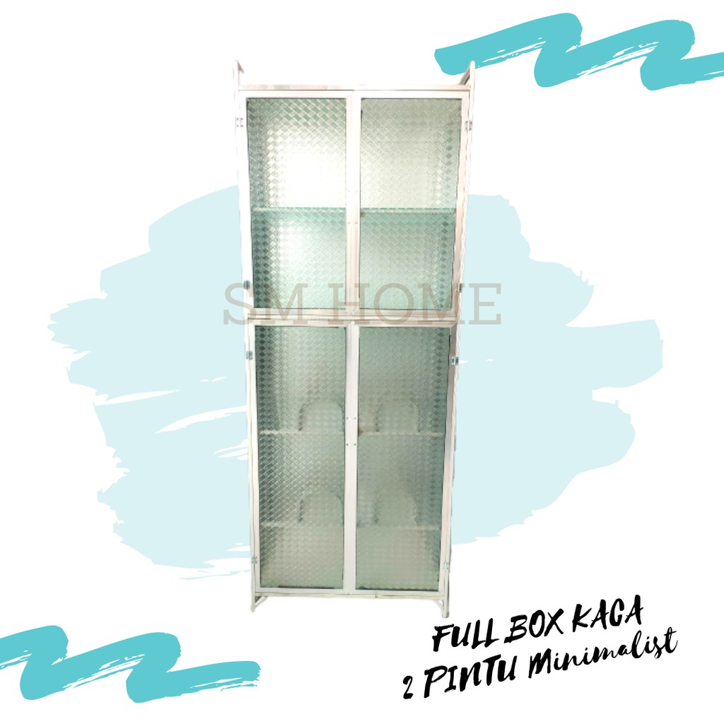 Rak Piring Aluminium Lemari Piring 2 Pintu Full Kaca Full Box BAWAH KERAMIK Rak Dapur Minimalis