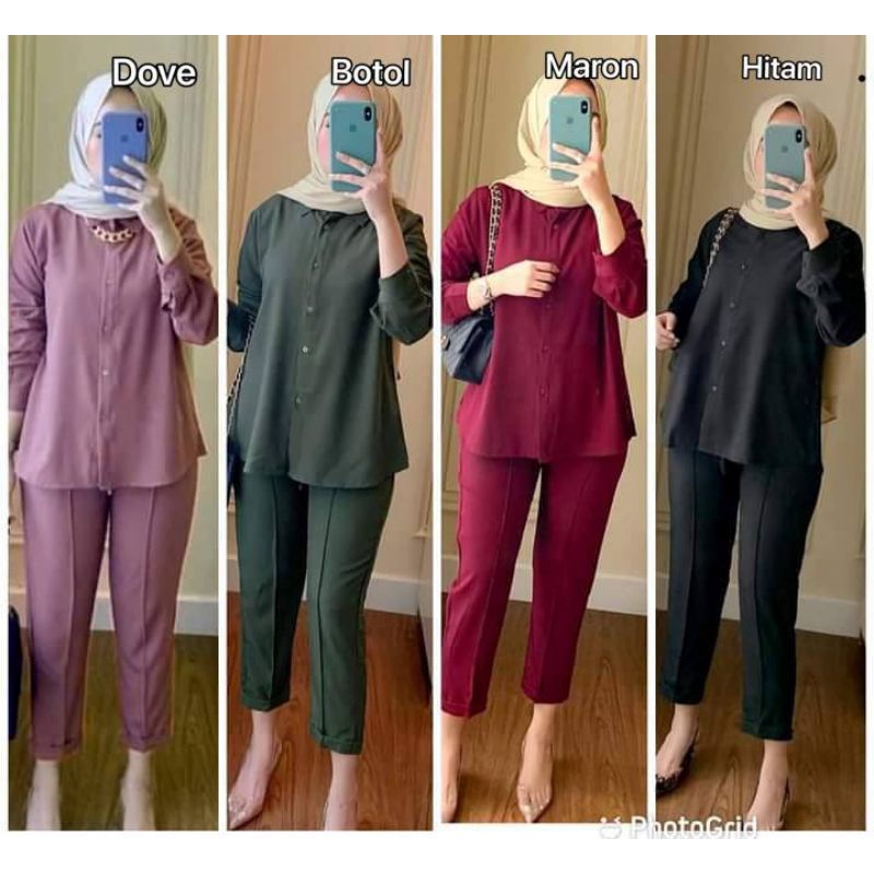 ONE FASHION MUSLIM / ONE SET NABILA  / SETELAN WANITA POLOS KERJA / SETELAN KEMEJA POLOS VIRAL BESTE