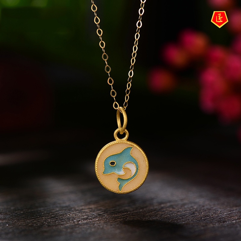 [Ready Stock]Dolphin Pendant Necklace Gold Cute and Graceful