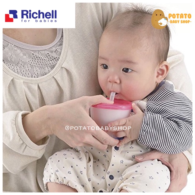 Richell AQ Cup De Mug / Straw training mug sedotan