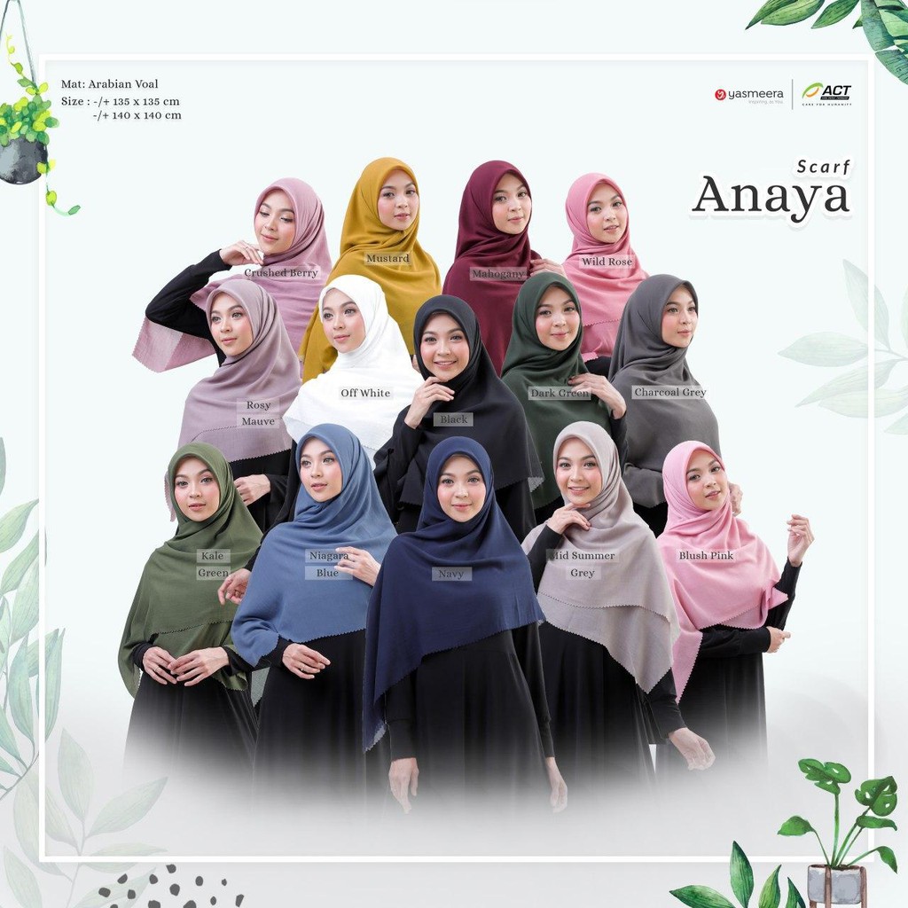 ANAYA Scarf Yasmeera - Hijab Segi 4 Arabian Voal Laser Cutting - Size Jumbo Syari