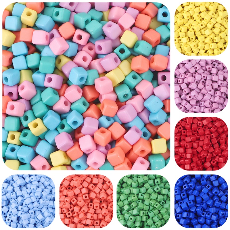 170-400 Pcs Multi Warna Akrilik Persegi Manik-manik Longgar untuk DIY Membuat Perhiasan Gelang Kalung Aksesoris ( 4X4/5X5/ Mm)