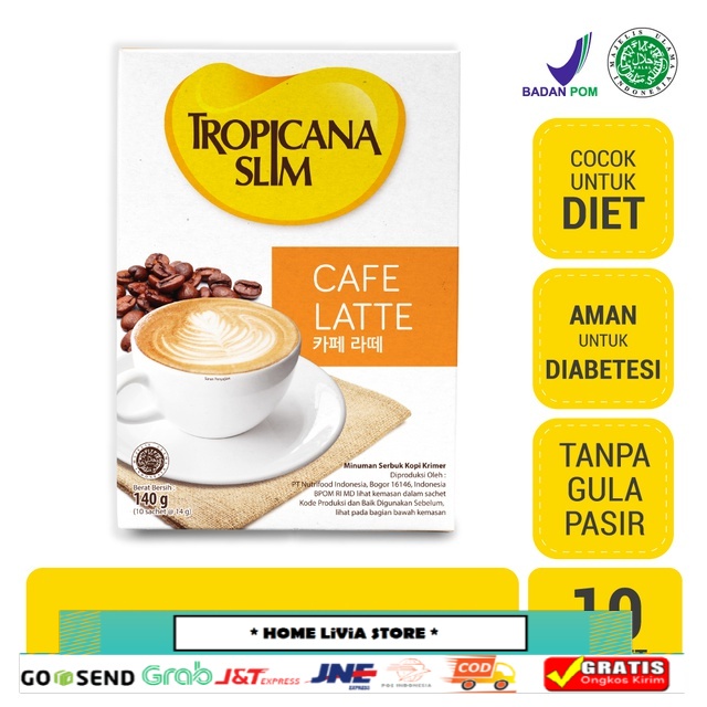 

Tropicana Slim Cafe Latte 10 Sachet 14gr - Kopi Susu Nikmat Tanpa Gula Pasir