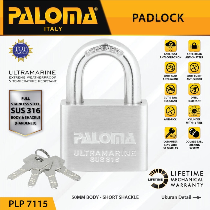 Paloma Gembok Kunci PadLock PLP 7115 Ultramarine 50MM SHORT SSS