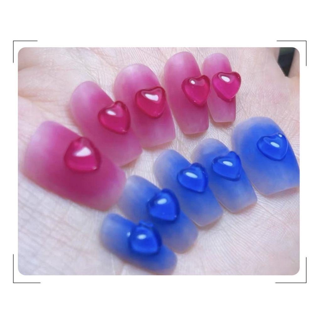 Rebuy Peach Heart Nail Charms Transparan Resin Cinta Hati Kuku Salon Manikur Aksesoris DIY Bahan Kuku 3D Dekorasi Kuku